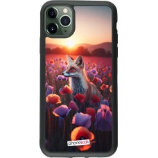 Coque iPhone 11 Pro Max - Silicone rigide noir Renard pourpre au crépuscule