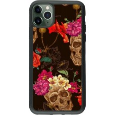 Coque iPhone 11 Pro Max - Silicone rigide noir Skulls and flowers