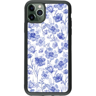 Coque iPhone 11 Pro Max - Silicone rigide noir Spring 23 watercolor blue flowers