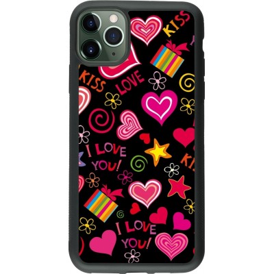 Coque iPhone 11 Pro Max - Silicone rigide noir Valentine 2023 love symbols