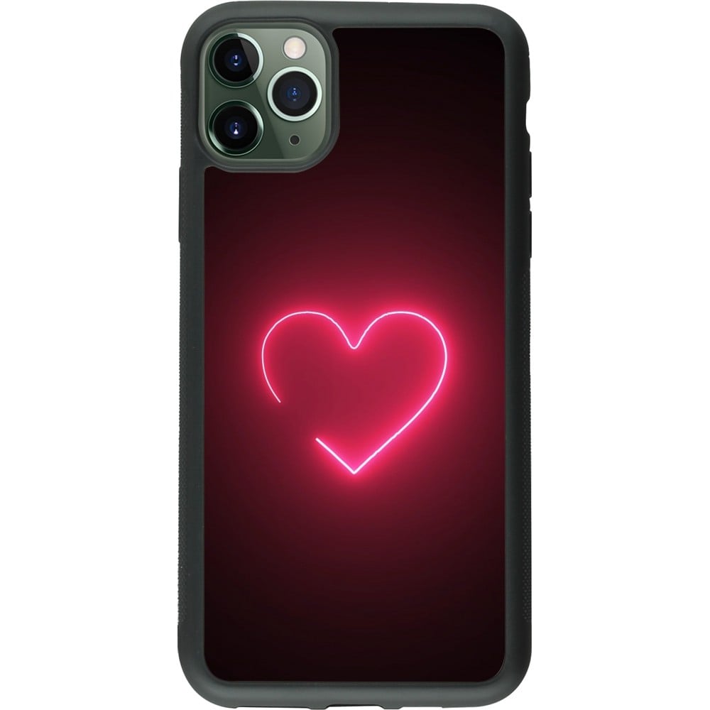 Coque iPhone 11 Pro Max - Silicone rigide noir Valentine 2023 single neon heart