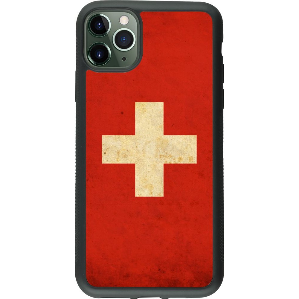 Coque iPhone 11 Pro Max - Silicone rigide noir Vintage Flag SWISS