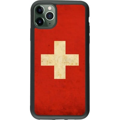 Coque iPhone 11 Pro Max - Silicone rigide noir Vintage Flag SWISS