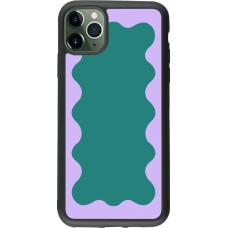 Coque iPhone 11 Pro Max - Silicone rigide noir Wavy Rectangle Green Purple