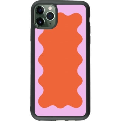 Coque iPhone 11 Pro Max - Silicone rigide noir Wavy Rectangle Orange Pink