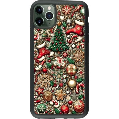 Coque iPhone 11 Pro Max - Silicone rigide noir Noël 2023 micro pattern