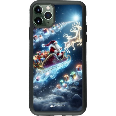 Coque iPhone 11 Pro Max - Silicone rigide noir Noël 2023 Père Noël enchanté