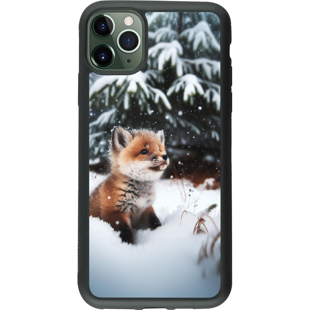 Coque iPhone 11 Pro Max - Silicone rigide noir Noël 2023 Renardeau sapin