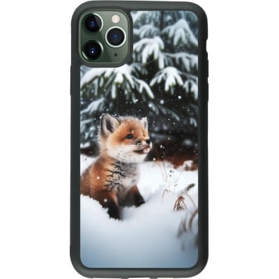 Coque iPhone 11 Pro Max - Silicone rigide noir Noël 2023 Renardeau sapin