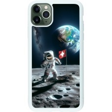 Coque iPhone 11 Pro Max - Silicone rigide blanc Astro Suisse sur lune