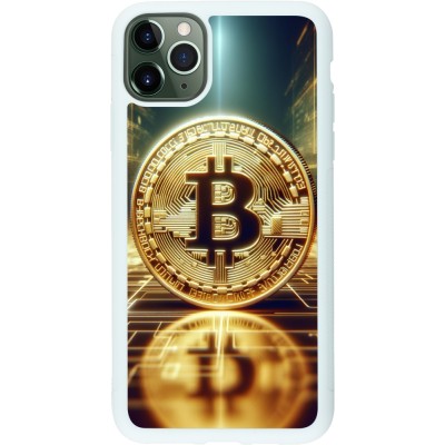 Coque iPhone 11 Pro Max - Silicone rigide blanc Bitcoin Standing