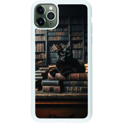 Coque iPhone 11 Pro Max - Silicone rigide blanc Chat livres sombres