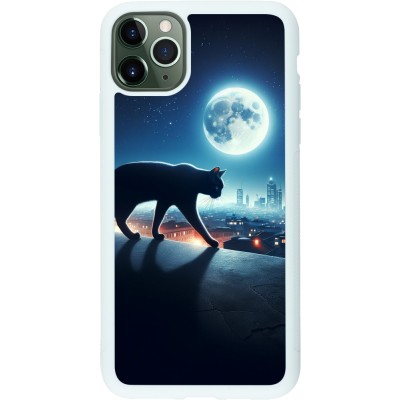 Coque iPhone 11 Pro Max - Silicone rigide blanc Chat noir sous la pleine lune