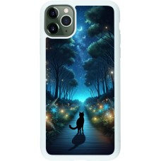 Coque iPhone 11 Pro Max - Silicone rigide blanc Chat noir promenade