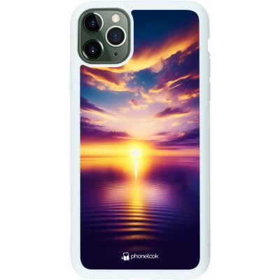 Coque iPhone 11 Pro Max - Silicone rigide blanc Coucher soleil jaune violet