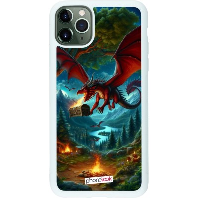 Coque iPhone 11 Pro Max - Silicone rigide blanc Dragon Volant Forêt Trésor