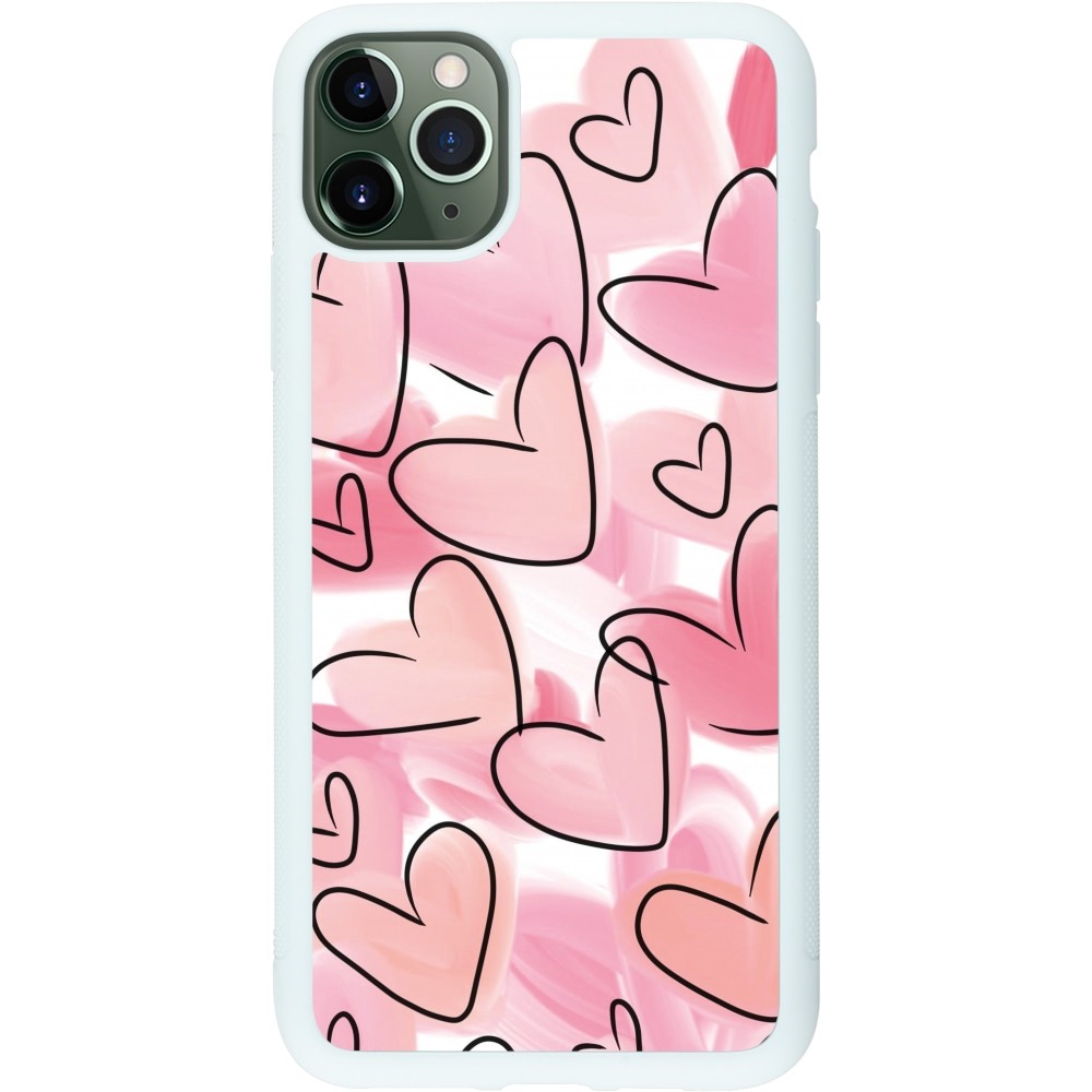 Coque iPhone 11 Pro Max - Silicone rigide blanc Easter 2023 pink hearts