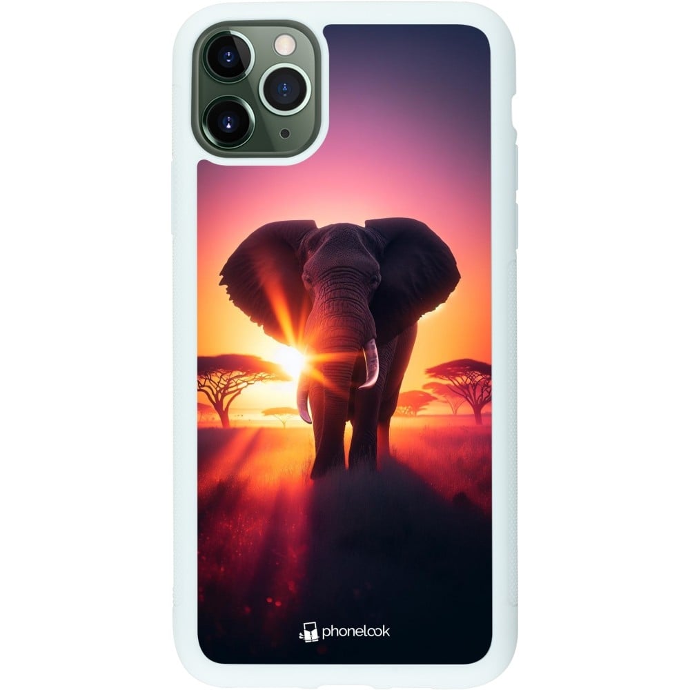 Coque iPhone 11 Pro Max - Silicone rigide blanc Elephant Sunrise Beauty