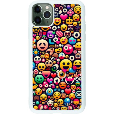 Coque iPhone 11 Pro Max - Silicone rigide blanc Emoji Mix Color