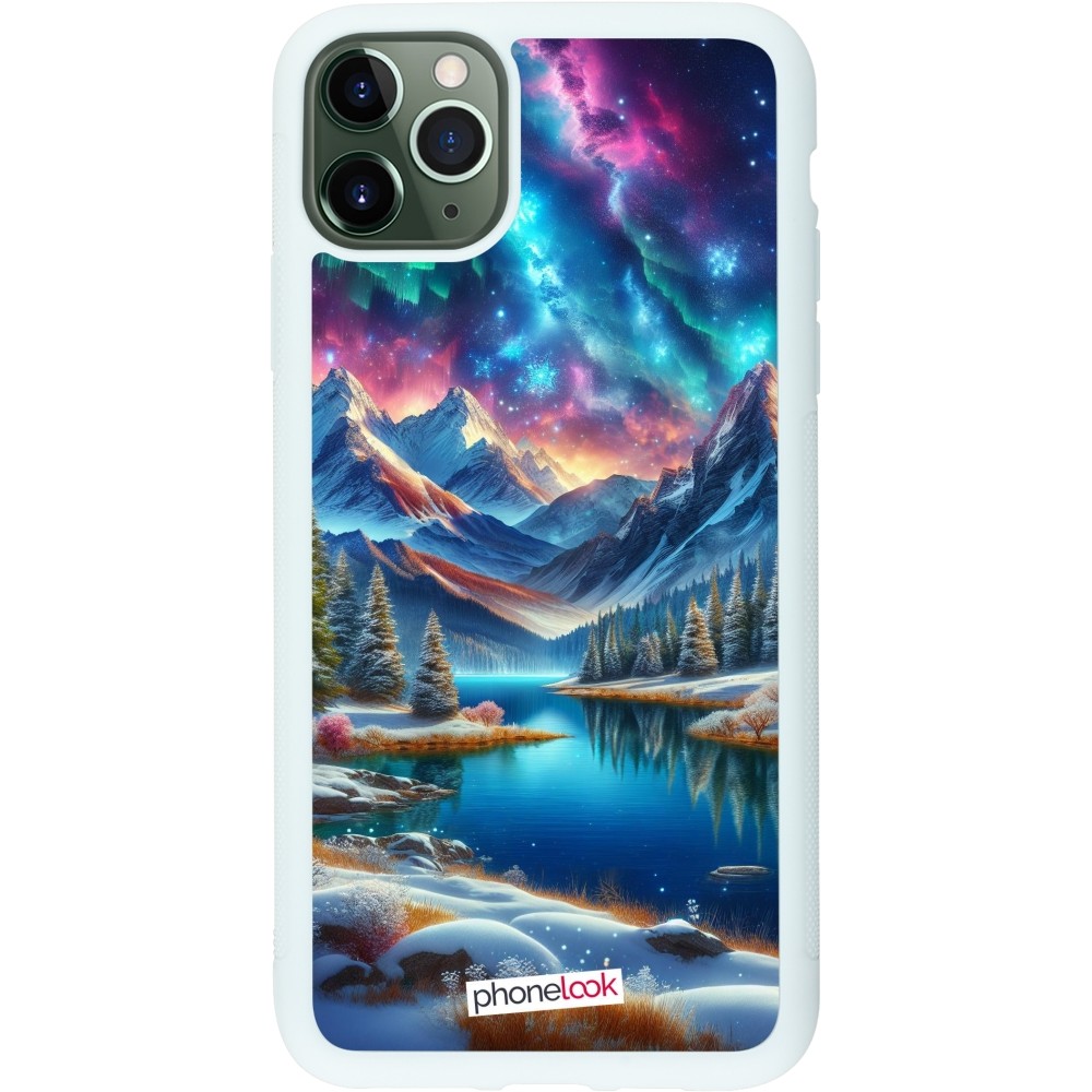 Coque iPhone 11 Pro Max - Silicone rigide blanc Fantasy Mountain Lake Sky Stars