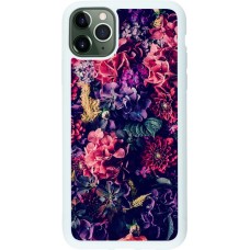 Coque iPhone 11 Pro Max - Silicone rigide blanc Flowers Dark