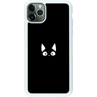 Coque iPhone 11 Pro Max - Silicone rigide blanc Funny cat on black