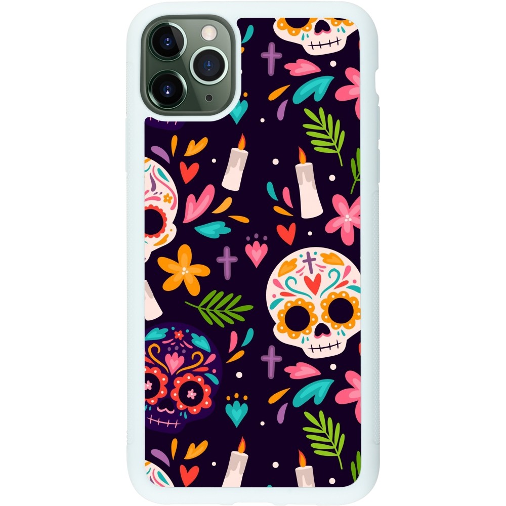 Coque iPhone 11 Pro Max - Silicone rigide blanc Halloween 2023 mexican style