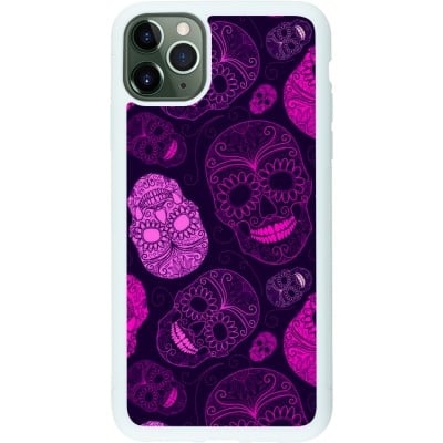 Coque iPhone 11 Pro Max - Silicone rigide blanc Halloween 2023 pink skulls