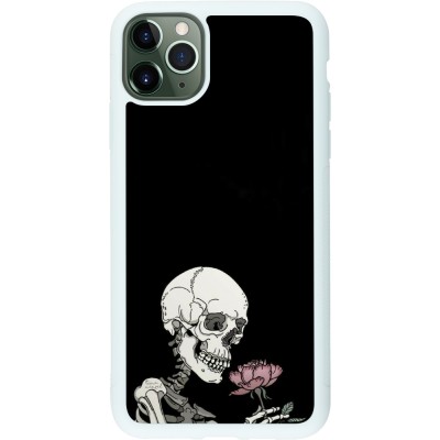 Coque iPhone 11 Pro Max - Silicone rigide blanc Halloween 2023 rose and skeleton