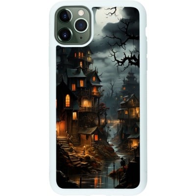 Coque iPhone 11 Pro Max - Silicone rigide blanc Halloween 2024 scary town