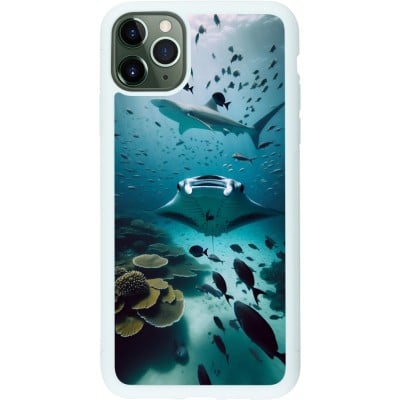 Coque iPhone 11 Pro Max - Silicone rigide blanc Manta Lagon Nettoyage