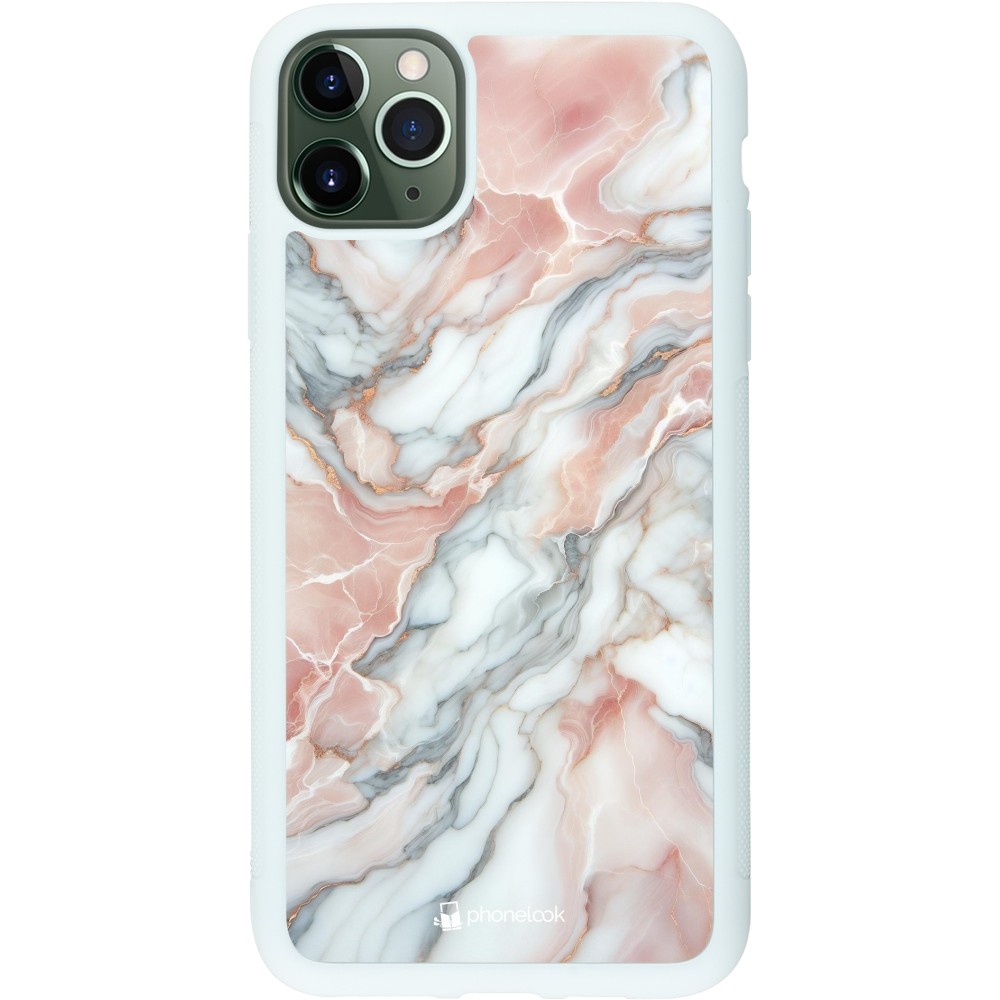 Coque iPhone 11 Pro Max - Silicone rigide blanc Marbre Rose Lumineux