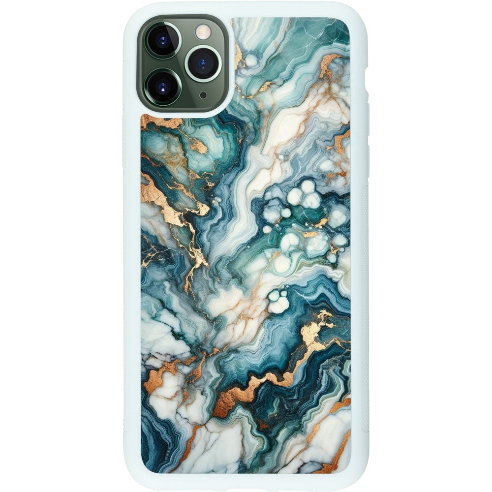 Coque iPhone 11 Pro Max - Silicone rigide blanc Marbre Vert Bleu Doré