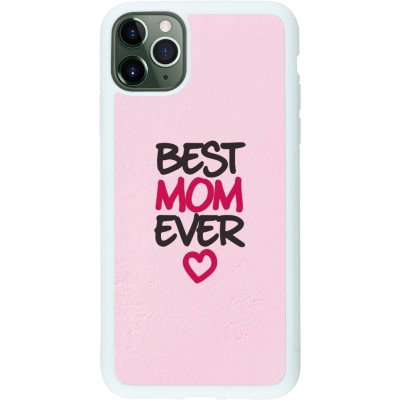 Coque iPhone 11 Pro Max - Silicone rigide blanc Mom 2023 best Mom ever pink