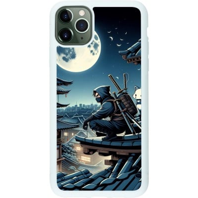 Coque iPhone 11 Pro Max - Silicone rigide blanc Ninja sous la lune