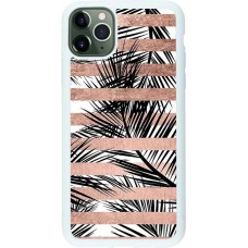 Coque iPhone 11 Pro Max - Silicone rigide blanc Palm trees gold stripes