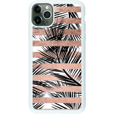 Coque iPhone 11 Pro Max - Silicone rigide blanc Palm trees gold stripes