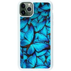 Coque iPhone 11 Pro Max - Silicone rigide blanc Papillon - Bleu