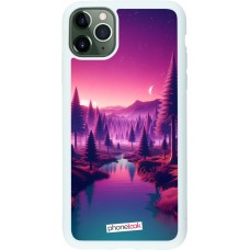 Coque iPhone 11 Pro Max - Silicone rigide blanc Paysage Violet-Rose