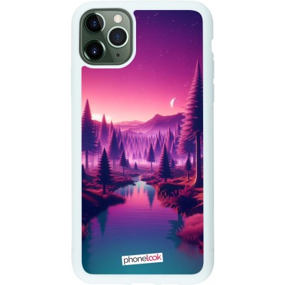 Coque iPhone 11 Pro Max - Silicone rigide blanc Paysage Violet-Rose