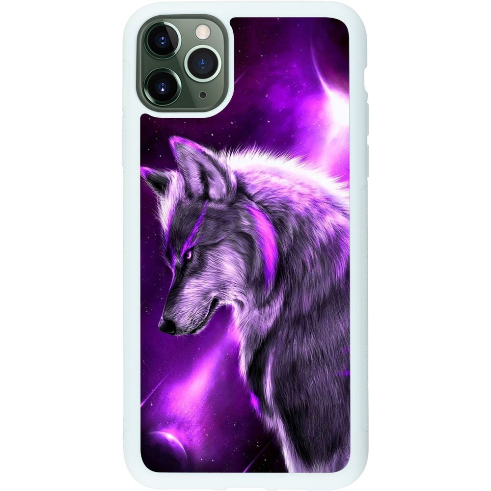 Coque iPhone 11 Pro Max - Silicone rigide blanc Purple Sky Wolf