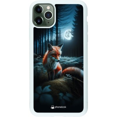 Coque iPhone 11 Pro Max - Silicone rigide blanc Renard lune forêt