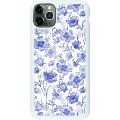 Coque iPhone 11 Pro Max - Silicone rigide blanc Spring 23 watercolor blue flowers