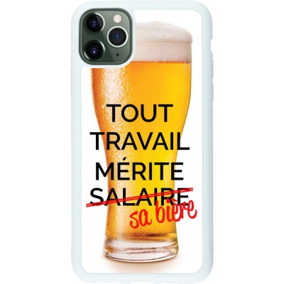 Coque iPhone 11 Pro Max - Silicone rigide blanc Tout travail mérite sa bière