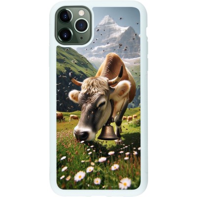 Coque iPhone 11 Pro Max - Silicone rigide blanc Vache montagne Valais