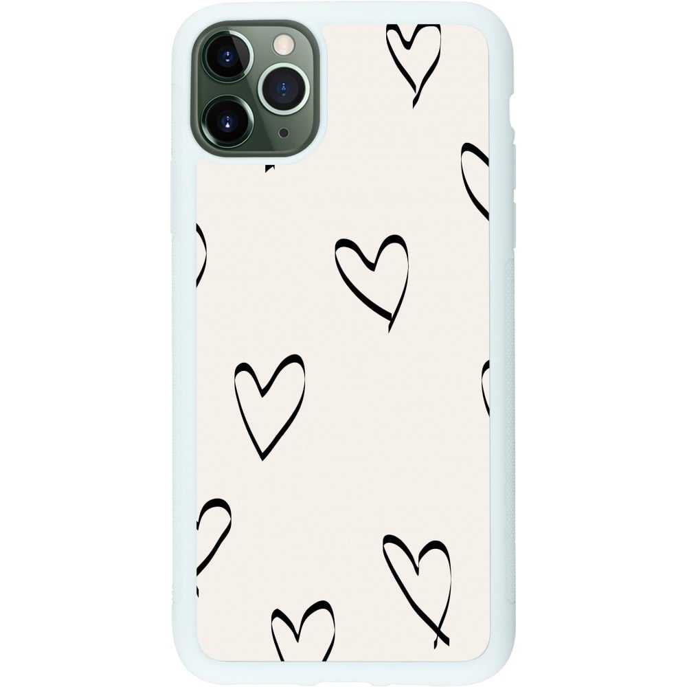 Coque iPhone 11 Pro Max - Silicone rigide blanc Valentine 2023 minimalist hearts