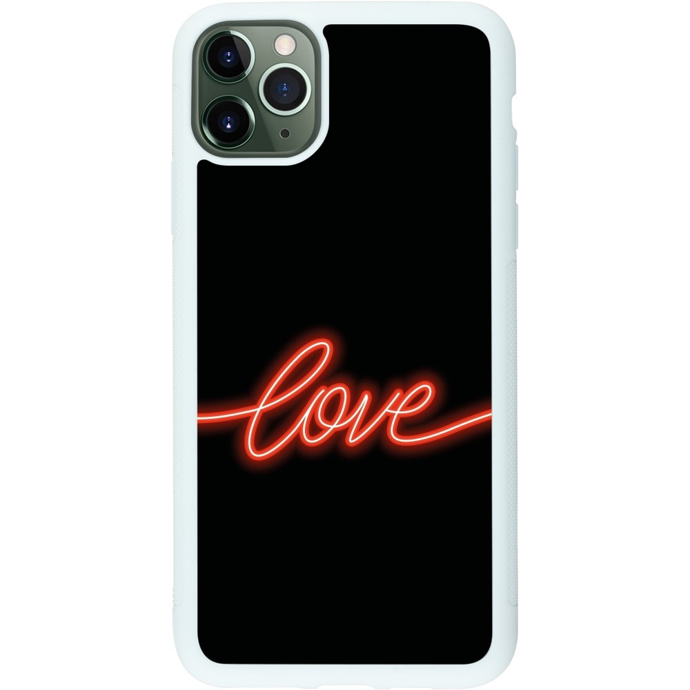 Coque iPhone 11 Pro Max - Silicone rigide blanc Valentine 2023 neon love