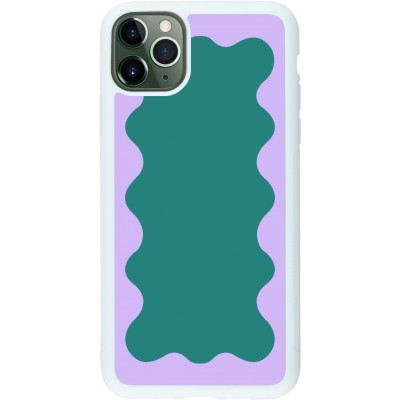 Coque iPhone 11 Pro Max - Silicone rigide blanc Wavy Rectangle Green Purple