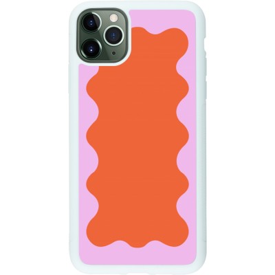 Coque iPhone 11 Pro Max - Silicone rigide blanc Wavy Rectangle Orange Pink