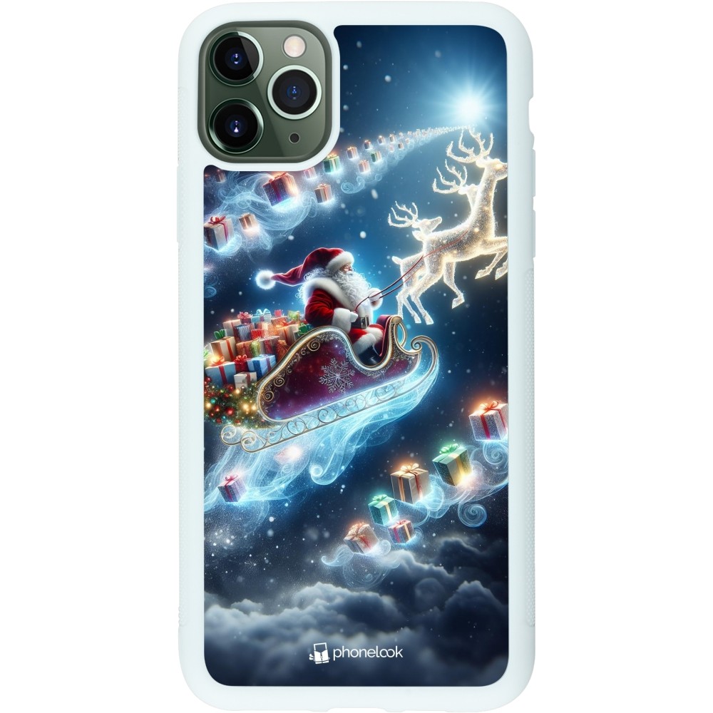 Coque iPhone 11 Pro Max - Silicone rigide blanc Noël 2023 Père Noël enchanté